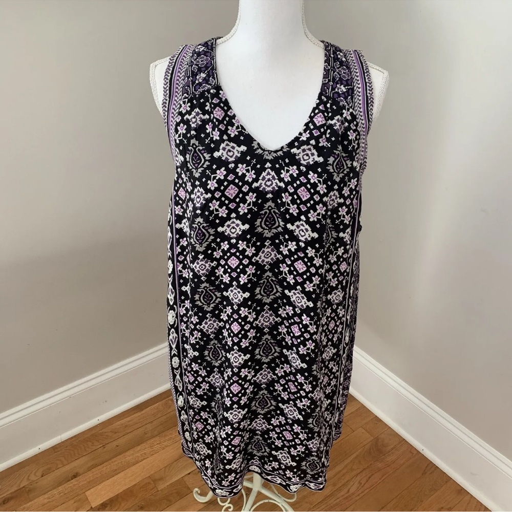 Calypso St. Barth Black Sleeveless Floral SILK Swing A-line Dress size X Small